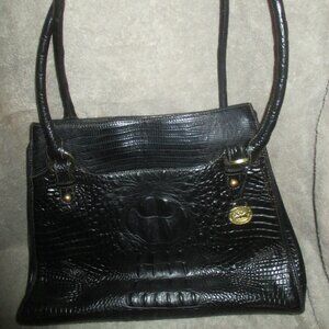 Luxurious Vintage Brahmin Annette Crocodile Satchel Shoulder Bag Leather Black